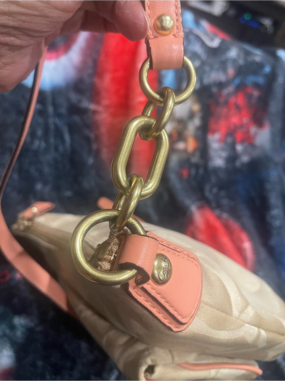 Coach Kristin Khaki Signature Jacquard Crossbody with Coral Trim - Picture 6 of 8